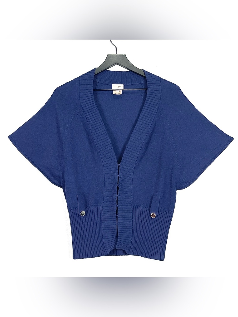 KAREN MILLEN Cardigan Sweater Dolman Short Sleeve Navy Blue Size 4